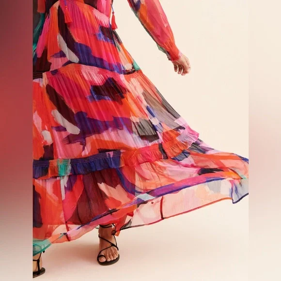 Anthropologie long sleeve floral dress Marais Printed Tiered Maxi - Picture 3 of 9